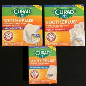 3 Curad Soothe Plus Rolled Gauze Medium, Large&Medium Nonstick